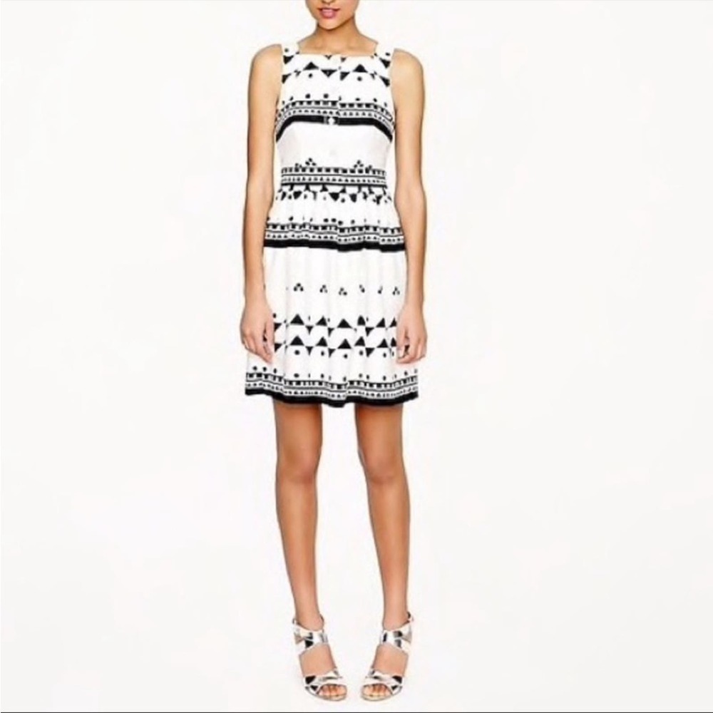 J. Crew Geometric Black White Dress Button Front Fully Lined Sleeveless Sz 6